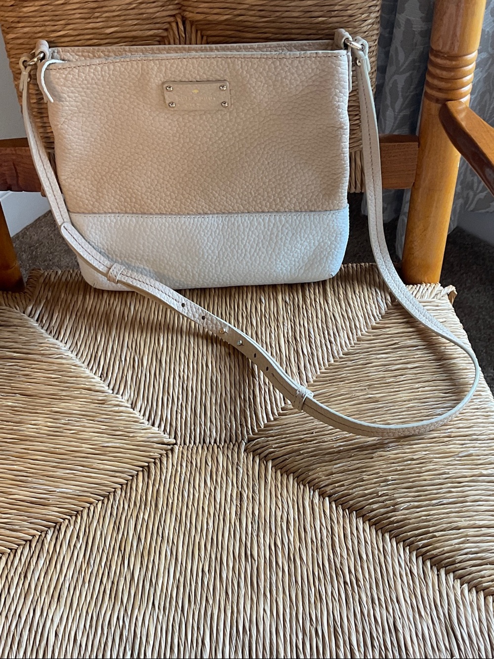 kate spade Two-Tone Pebbled Leather Crossbody in Beige and Off-White